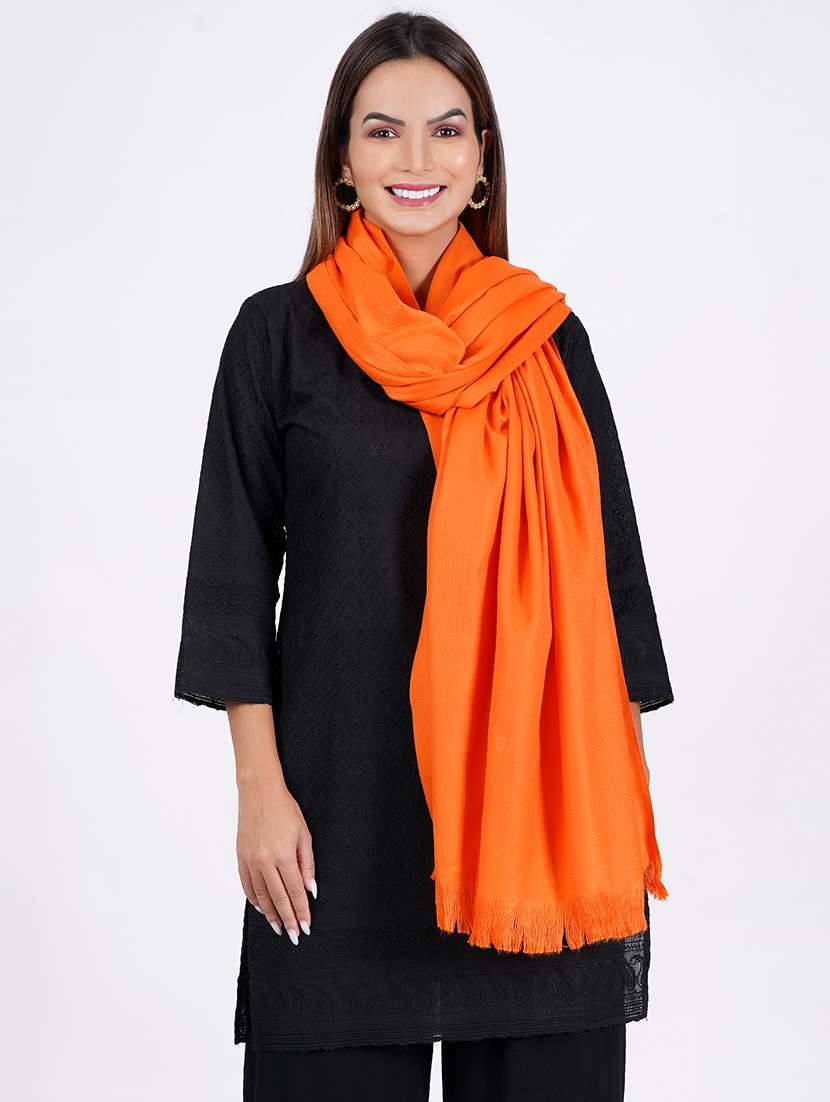 women's solid orange shawl - 20359888 - Standard Image - 3