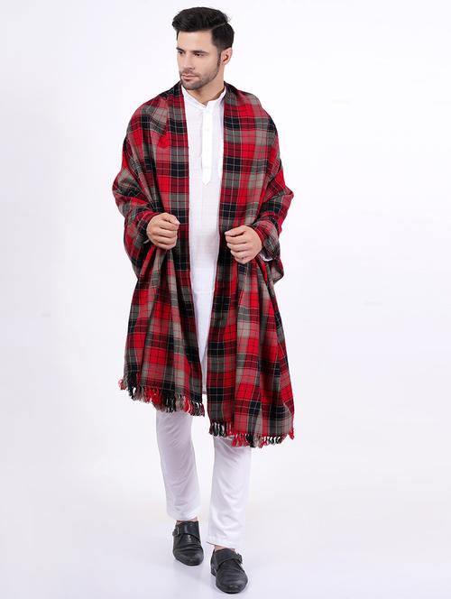 men red checkered wool jamavar shawl - 20359890 - Standard Image - 0