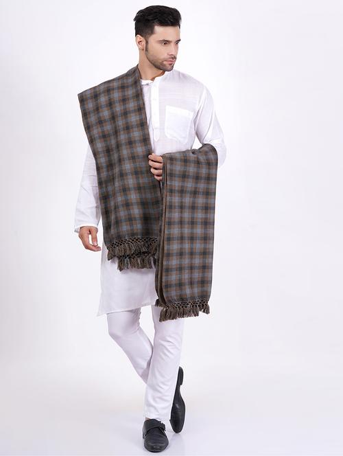 men brown checkered wool reversible shawl - 20359891 - Standard Image - 0