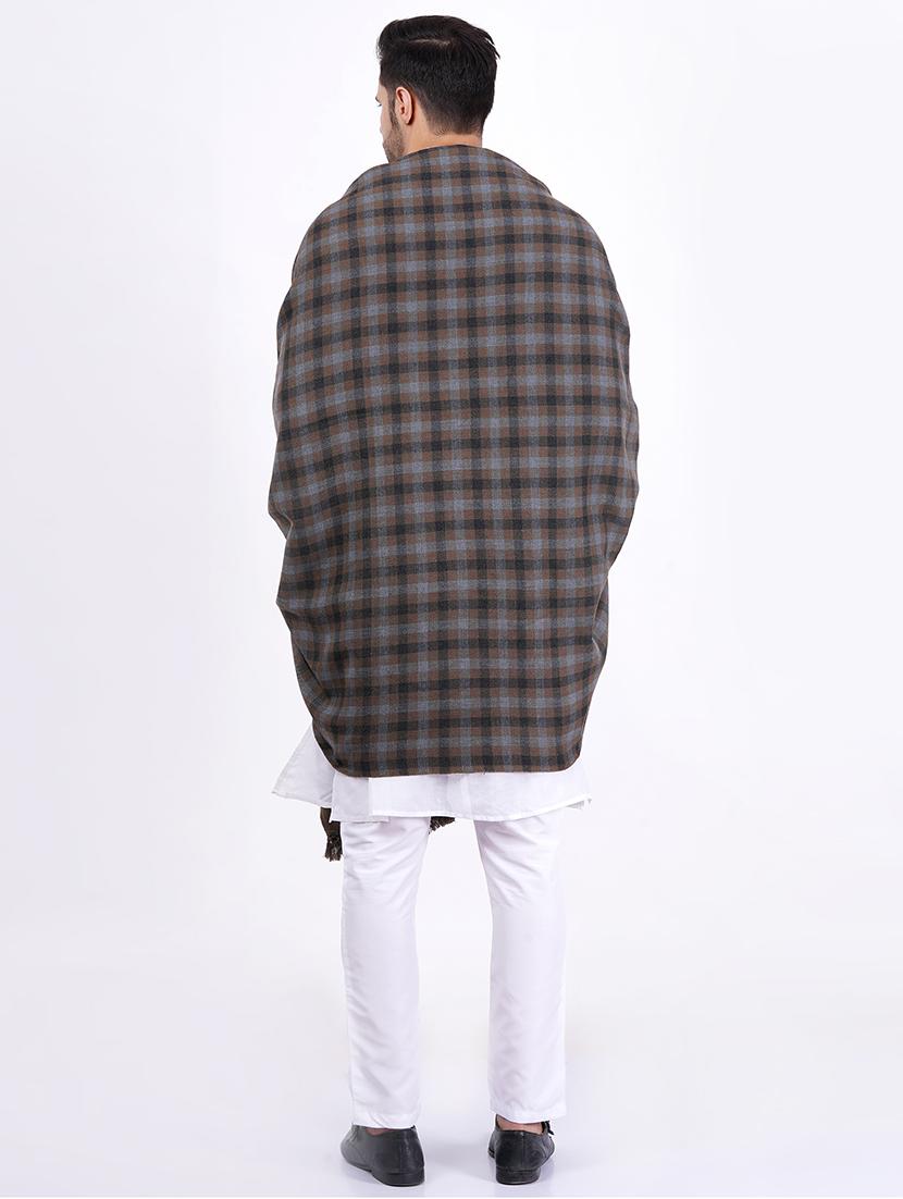 men brown checkered wool reversible shawl - 20359891 - Standard Image - 3