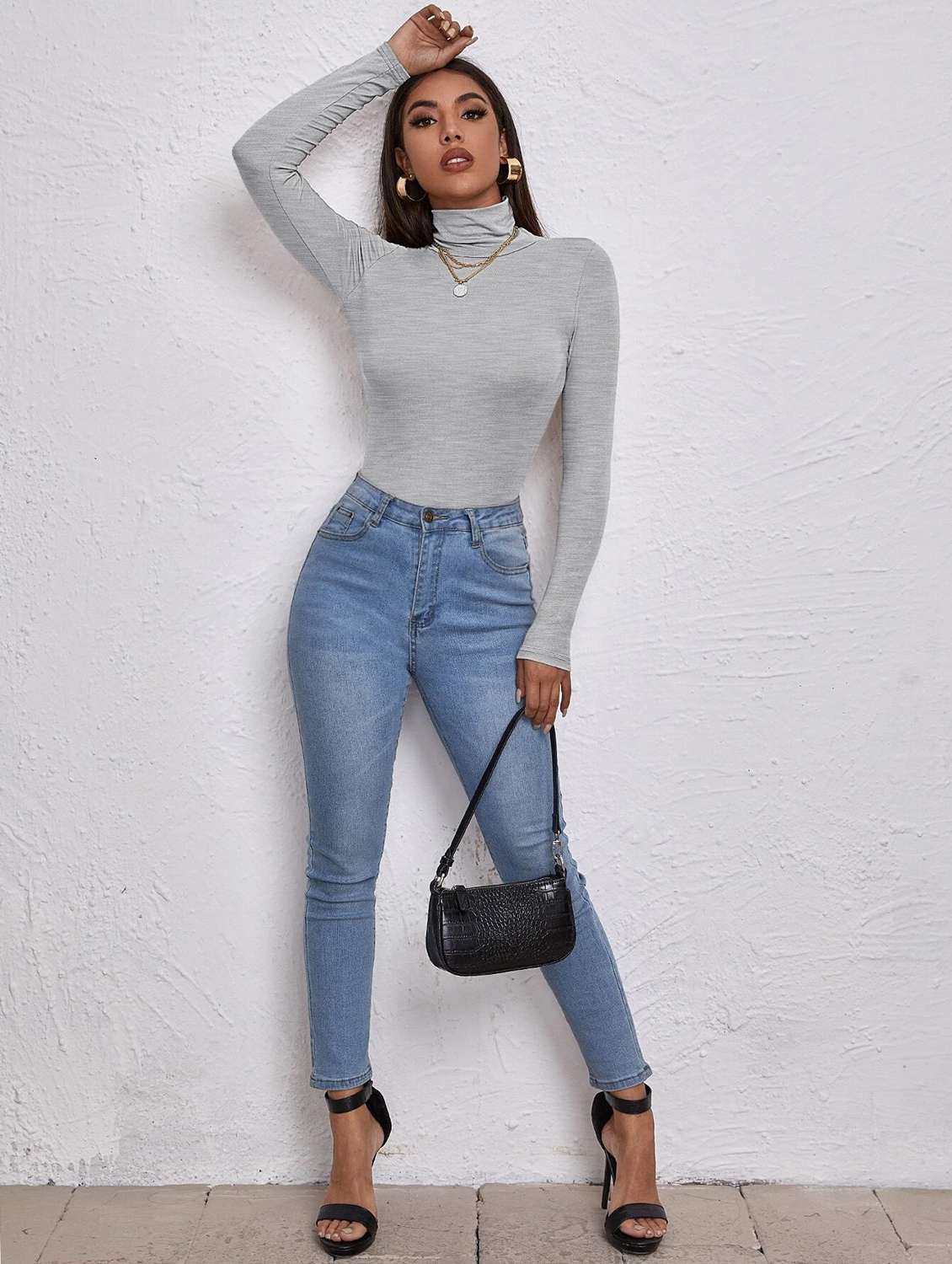 grey melange solid regular top - 20359968 - Standard Image - 3