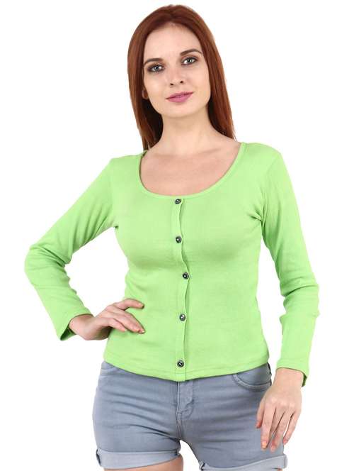 green solid long sleeves regular top - 20360025 -  Standard Image - 0