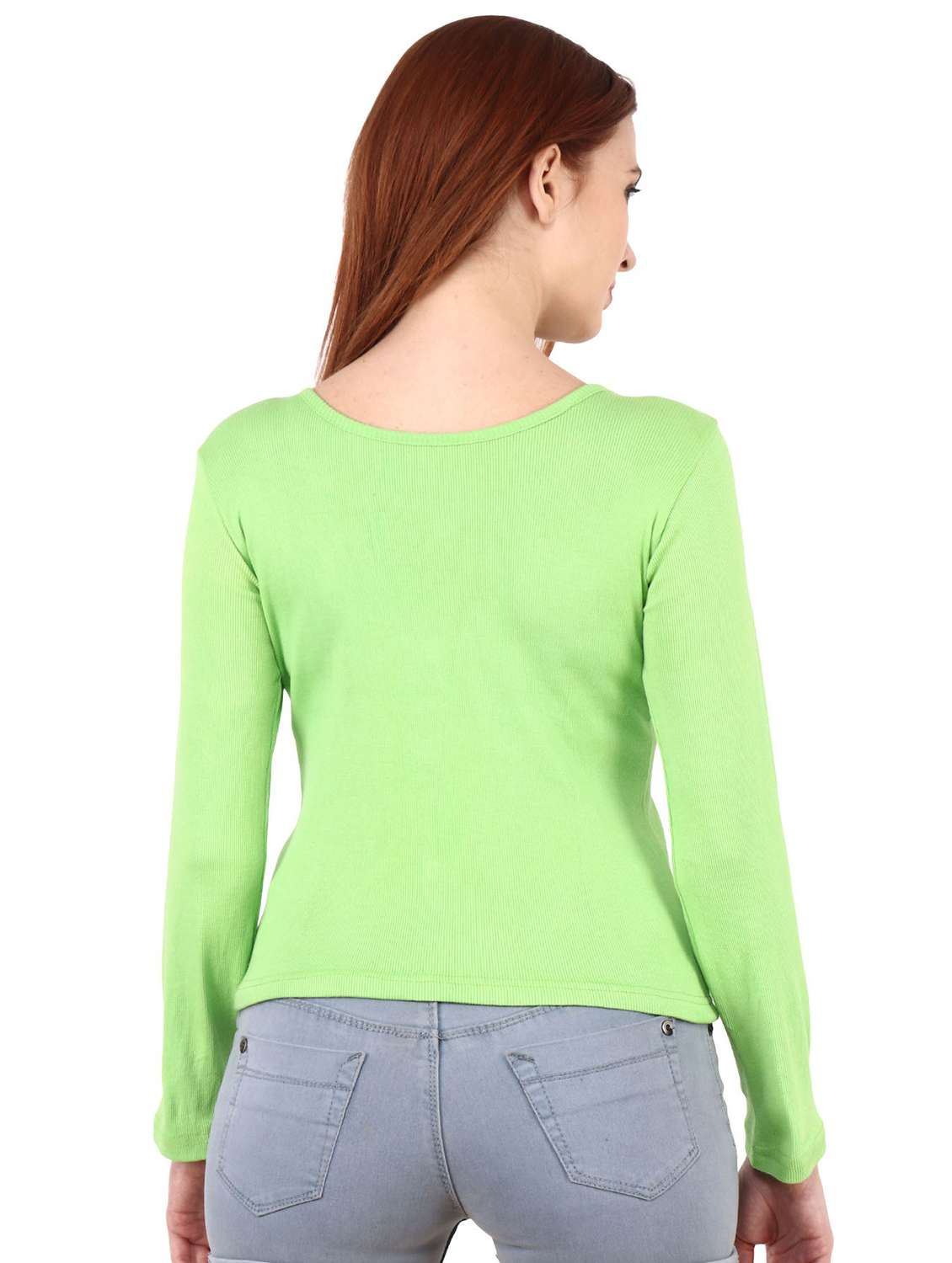 green solid long sleeves regular top - 20360025 - Standard Image - 3