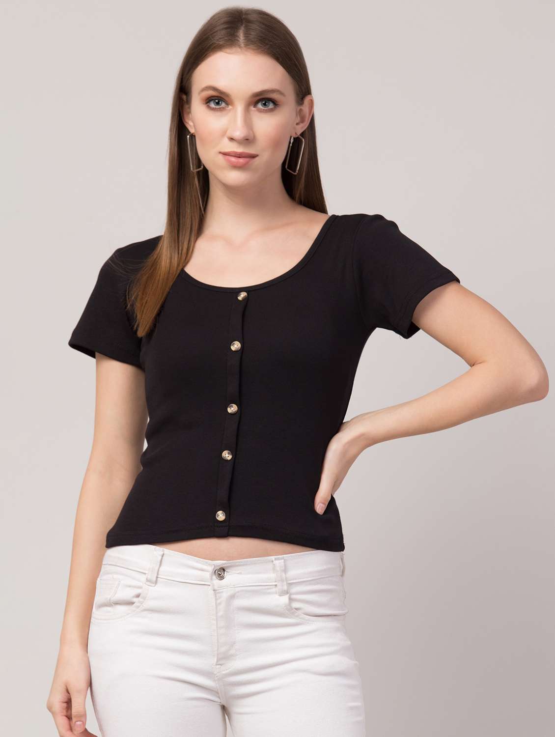 black solid short sleeves regular top