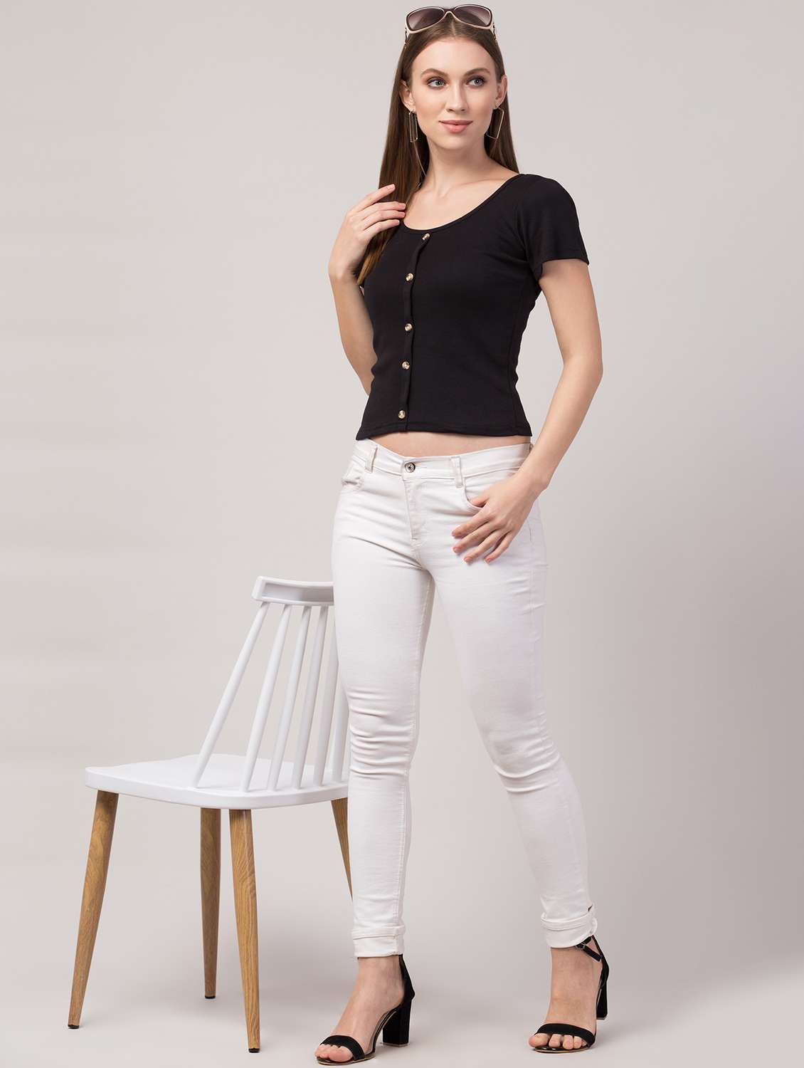 black solid short sleeves regular top - 20360031 - Standard Image - 3