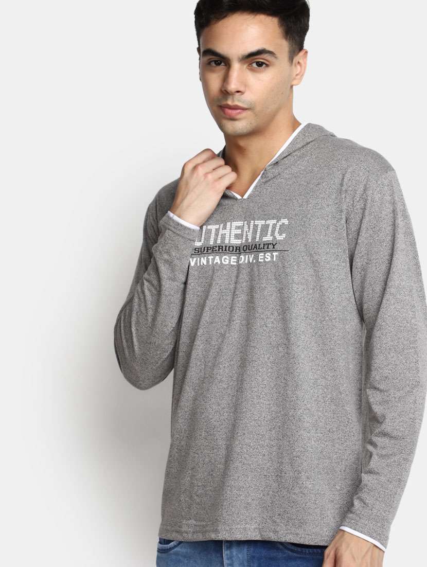 grey typography cotton hooded t-shirt - 20361530 -  Standard Image - 3