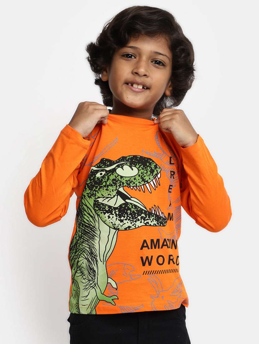 boys orange round neck cotton t-shirts