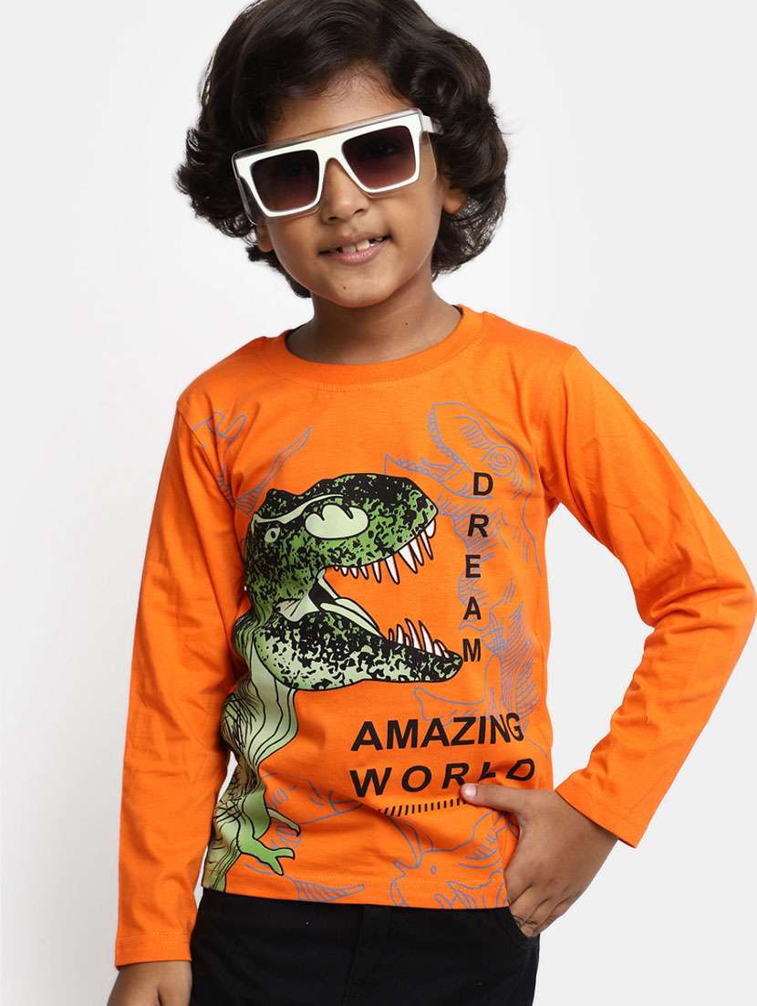 boys orange round neck cotton t-shirts - 20361676 -  Standard Image - 3