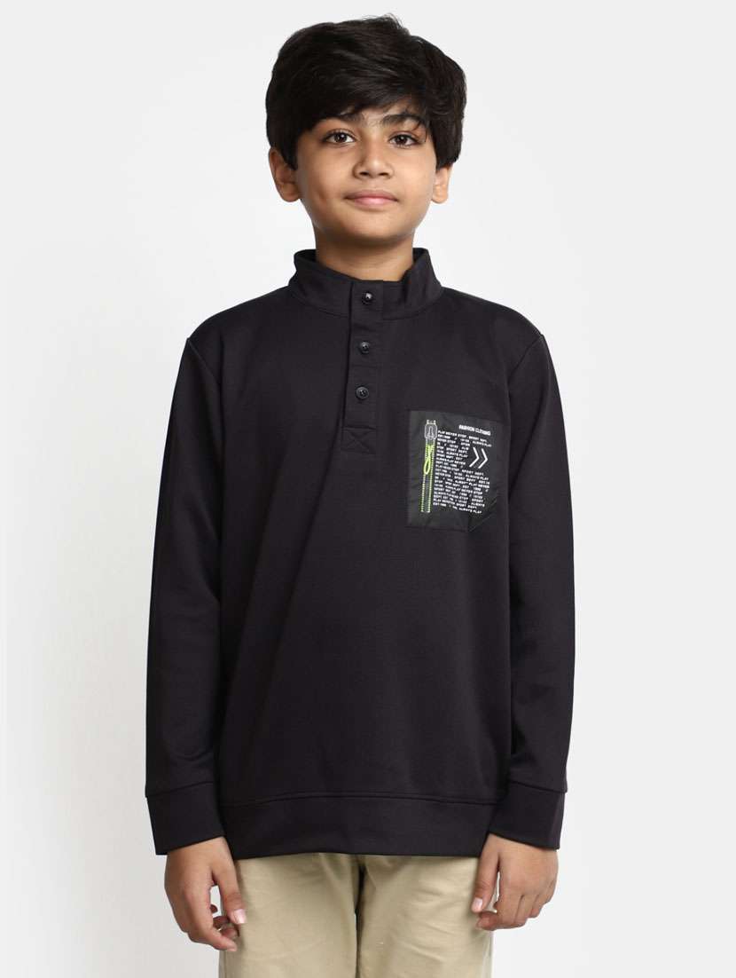 boys black placement printed t-shirts