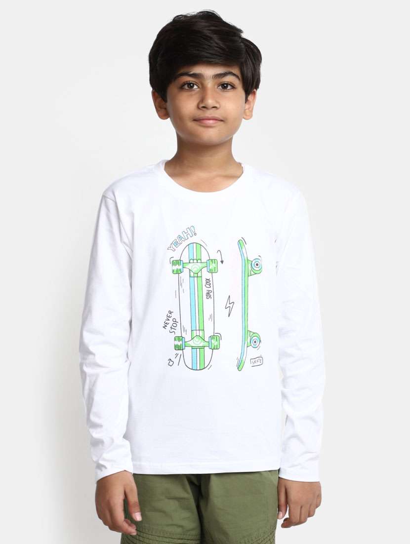 boys white round neck t-shirts - 20361692 -  Zoom Image - 0