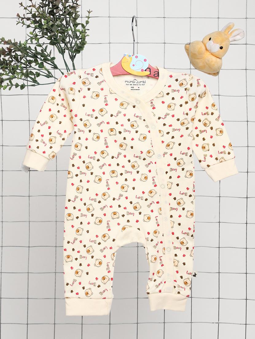 kids cream printed long sleeve romper