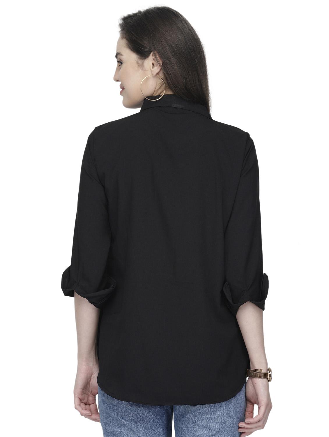 women black crepe regular shirt - 20362323 - Standard Image - 3