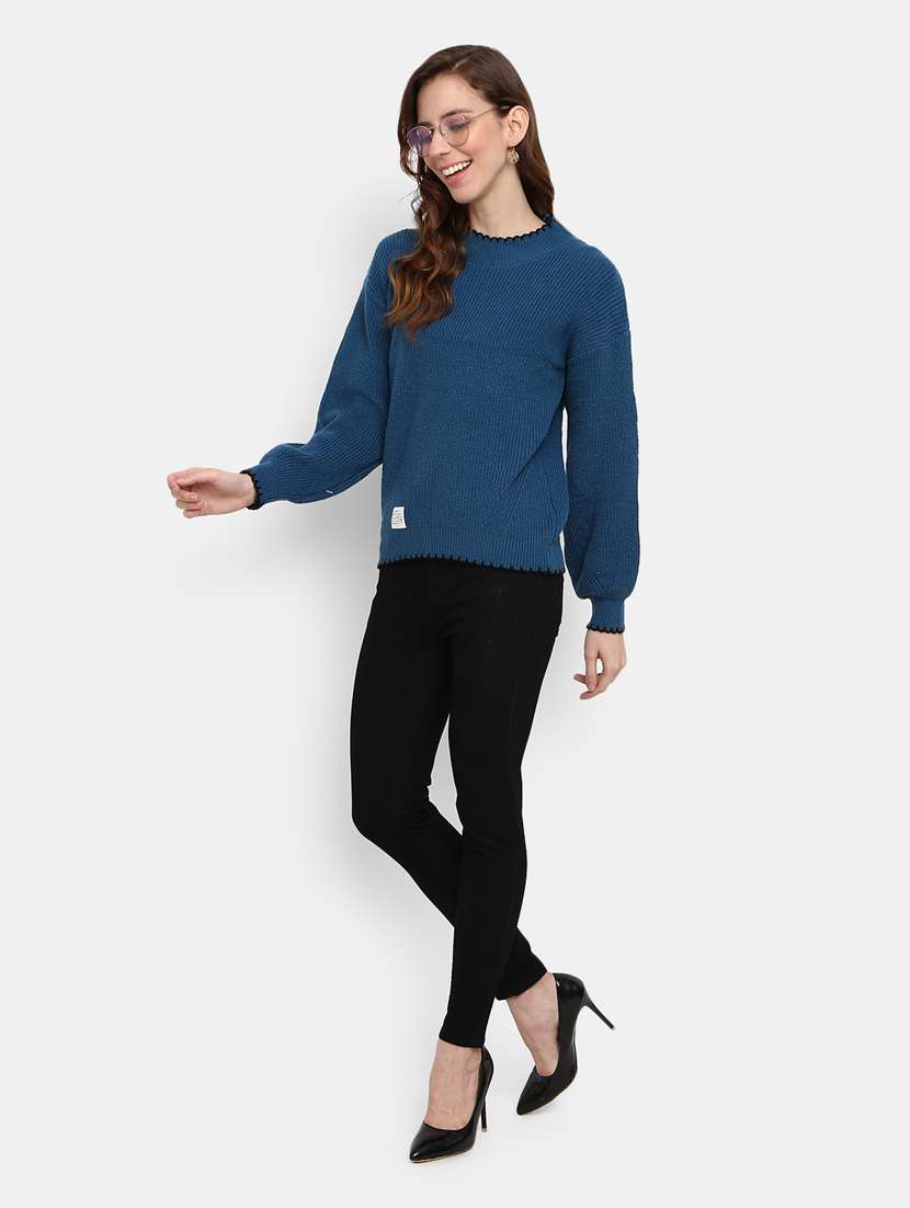 women blue cotton wool pullover - 20362819 -  Standard Image - 3