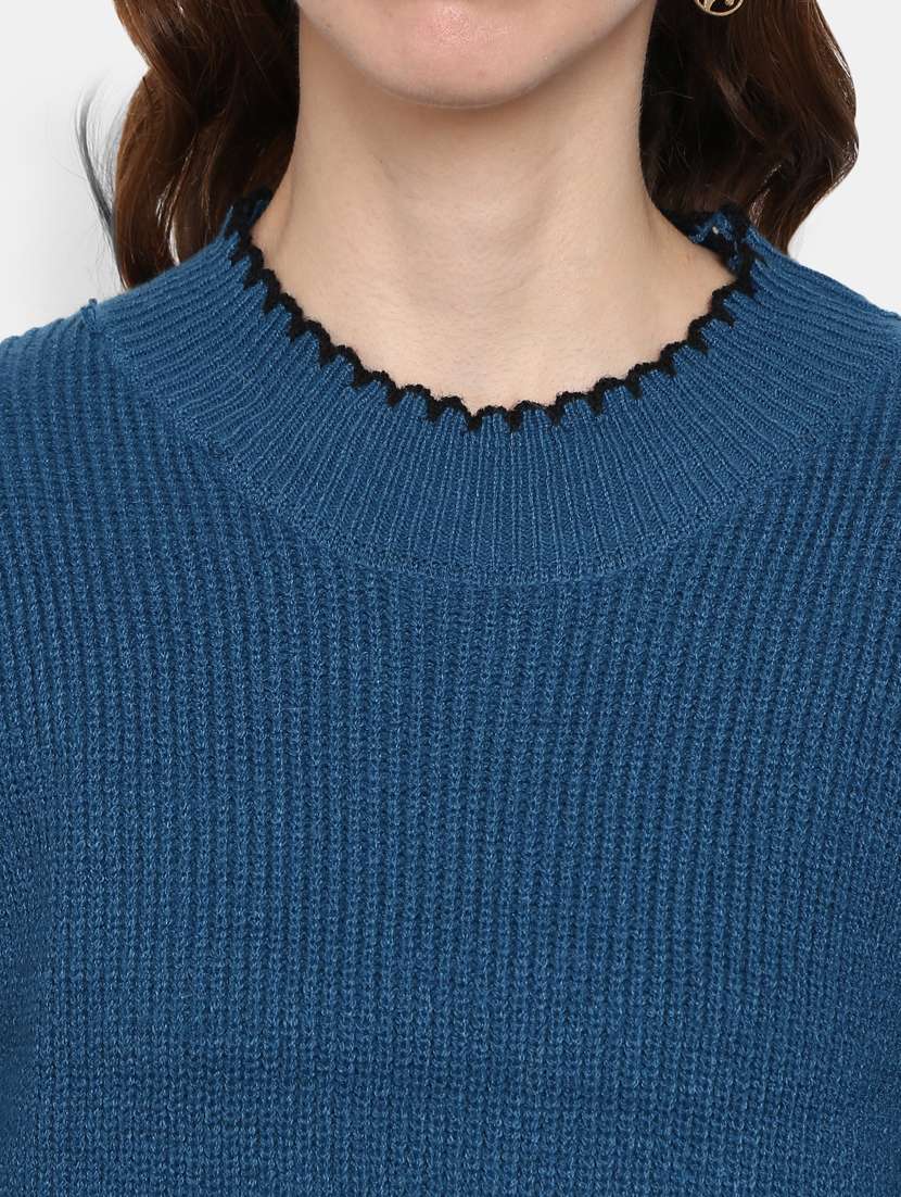 women blue cotton wool pullover - 20362819 -  Standard Image - 5