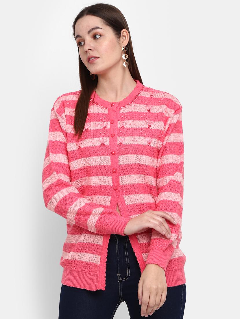 women's striped pink cotton wool cardigan - 20362836 - Zoom Image - 0