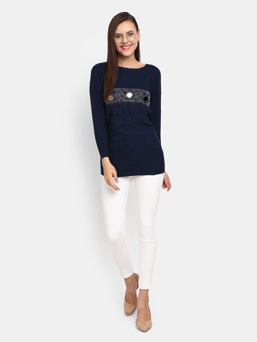 navy blue cotton wool pullover - 20362840 - Standard Image - 3