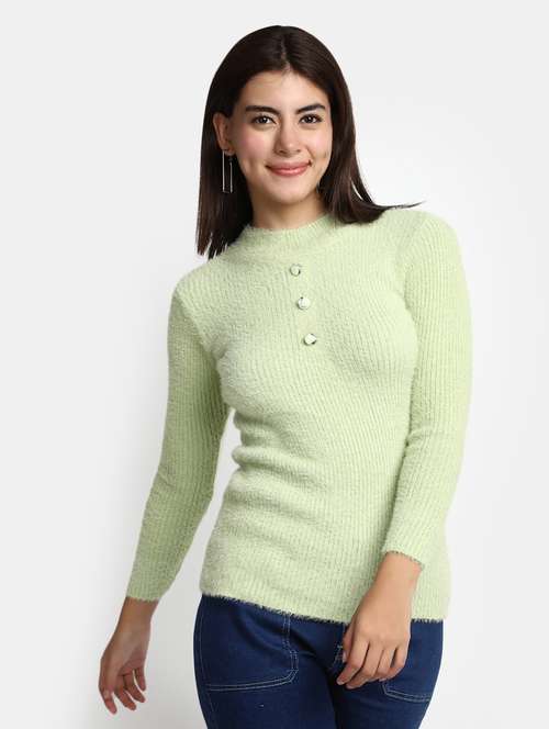 women light green cotton wool pullover - 20362864 -  Standard Image - 0