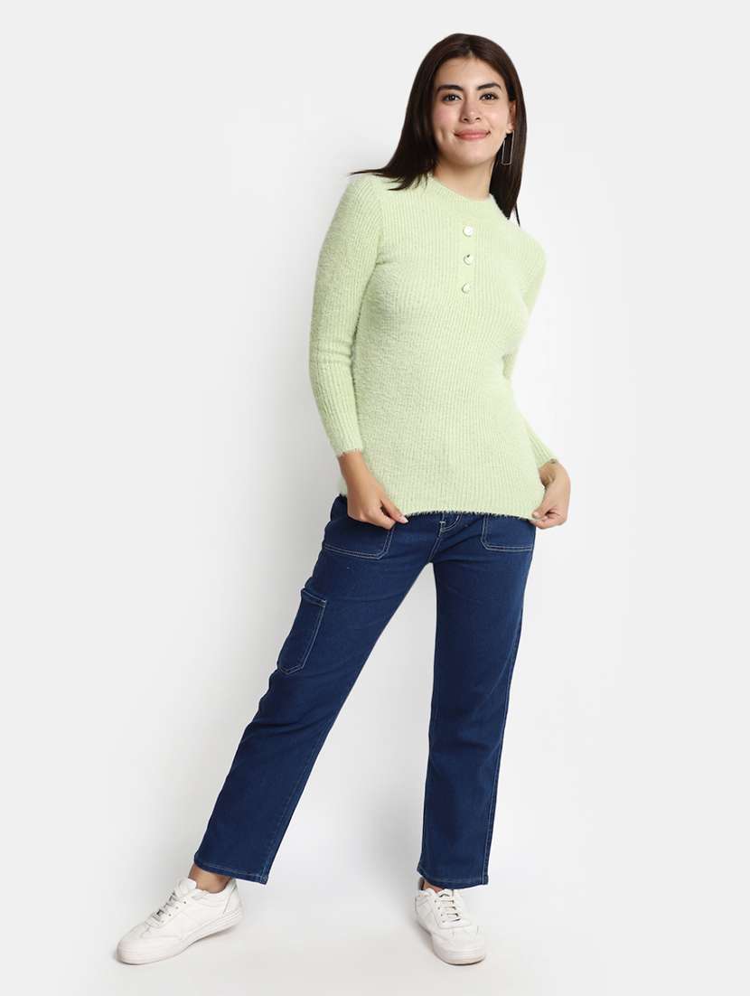 women light green cotton wool pullover - 20362864 -  Standard Image - 3