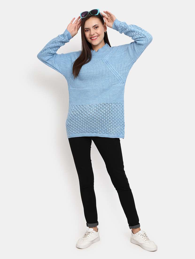 women's light blue cotton wool pullover - 20362866 - Standard Image - 3