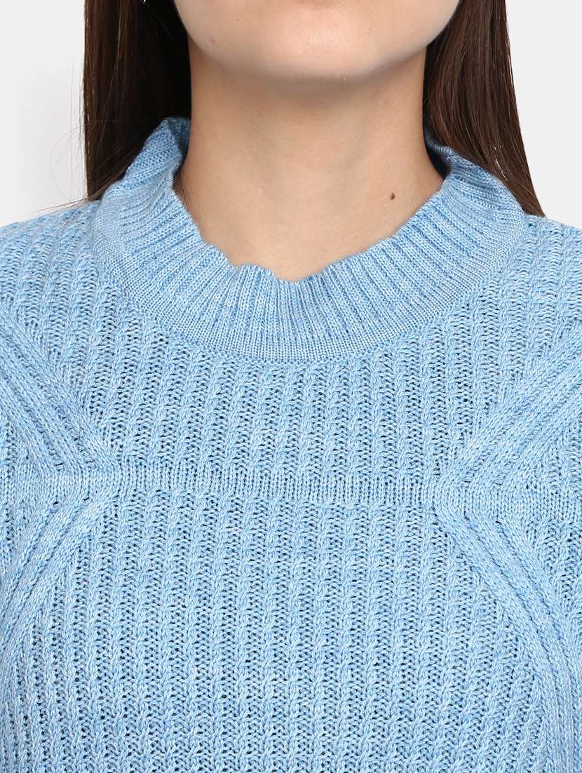women's light blue cotton wool pullover - 20362866 - Standard Image - 5