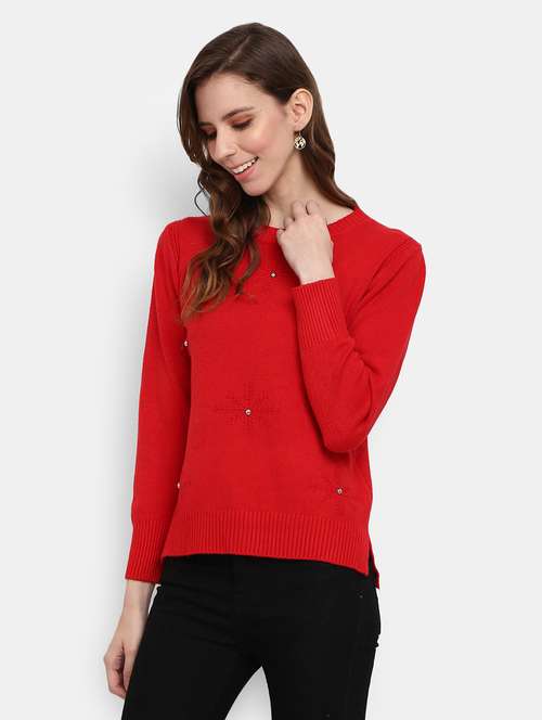women red cotton wool pullover - 20362869 -  Standard Image - 0