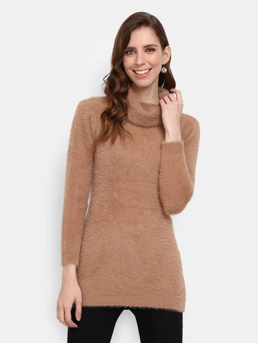 women's brown turtle neck pullover