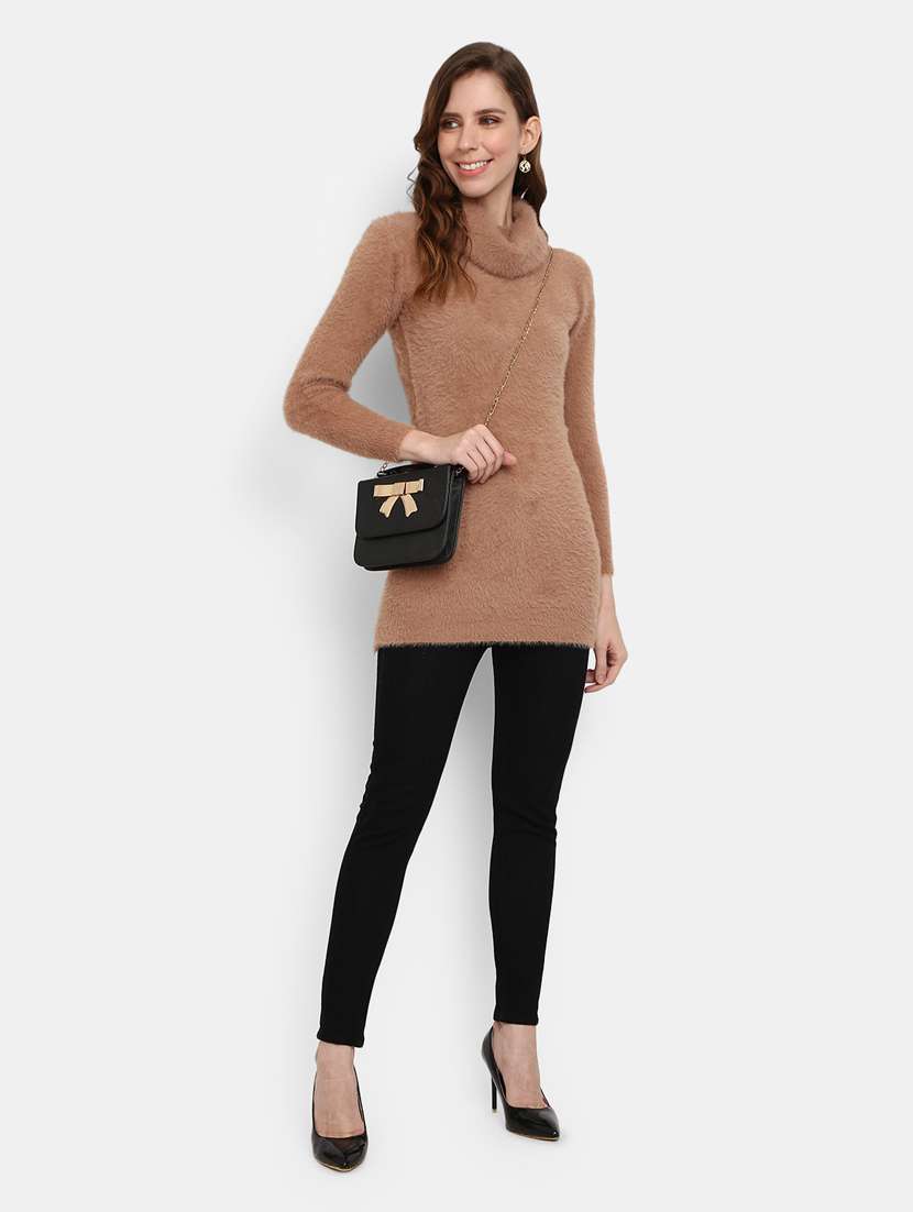 women's brown turtle neck pullover - 20362902 -  Standard Image - 3