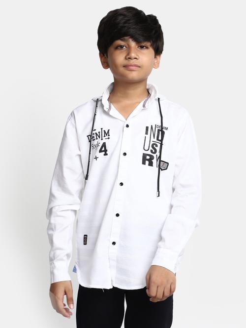 boys white cotton hooded shirt - 20362918 - Standard Image - 0