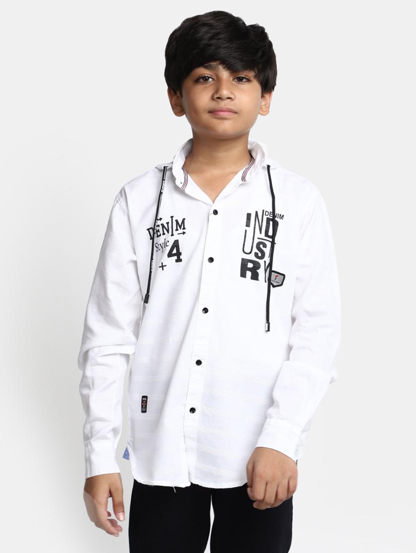 boys white cotton hooded shirt - 20362918 - Zoom Image - 0