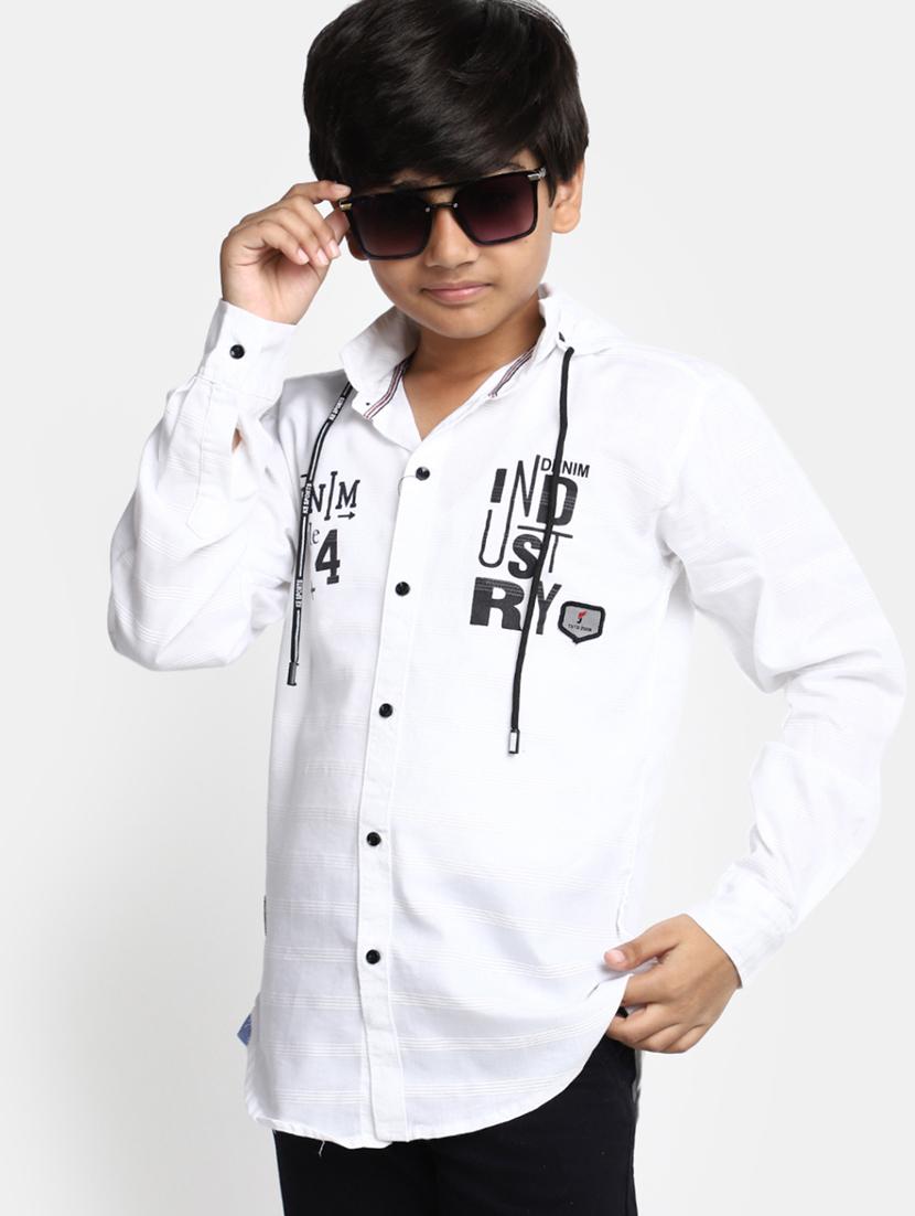 boys white cotton hooded shirt - 20362918 - Standard Image - 3