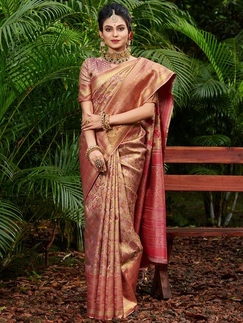 women's self design gold colored saree with blouse - 20363363 -  Standard Image - 0