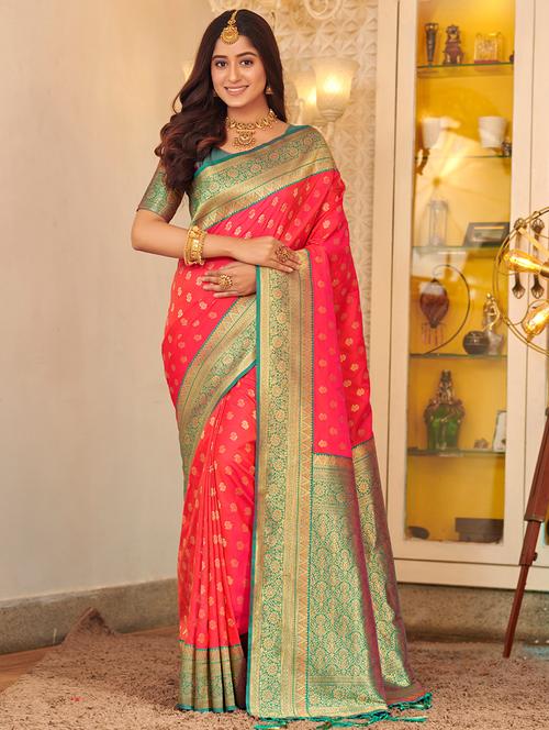women's banarasi saree with blouse - 20363399 - Standard Image - 0