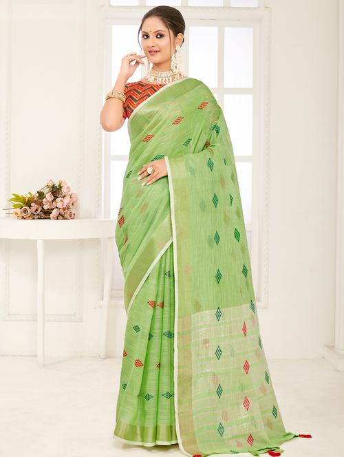 women's self design lime colored saree with blouse - 20363428 - Standard Image - 0