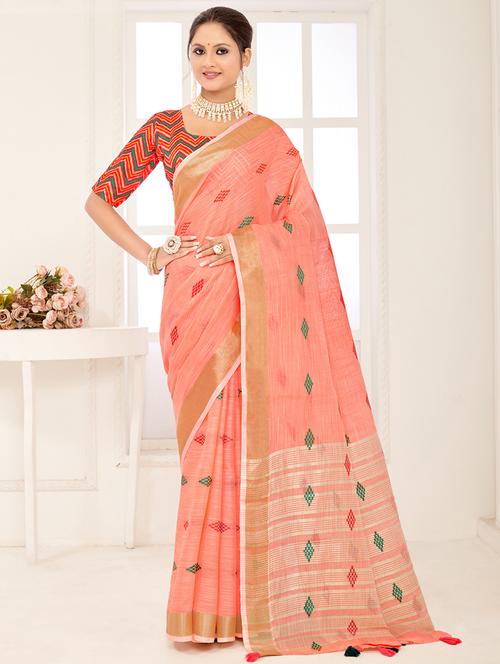 women's self design peach colored saree with blouse - 20363432 - Standard Image - 0