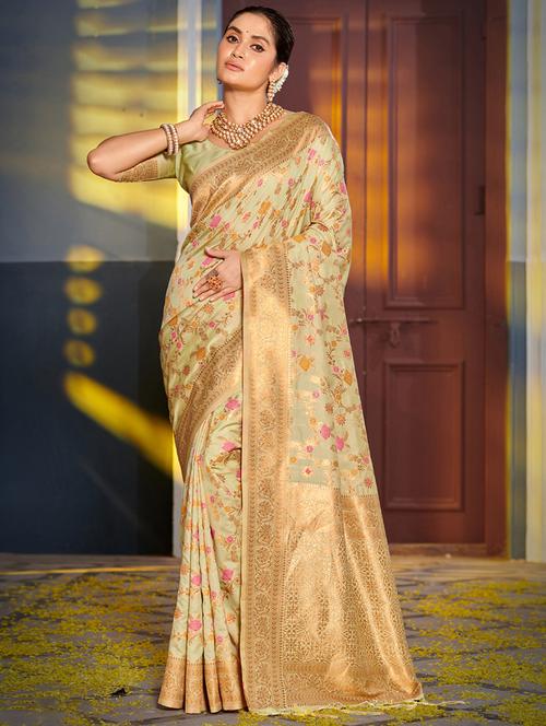 green colored banarasi saree with blouse - 20363492 - Standard Image - 0