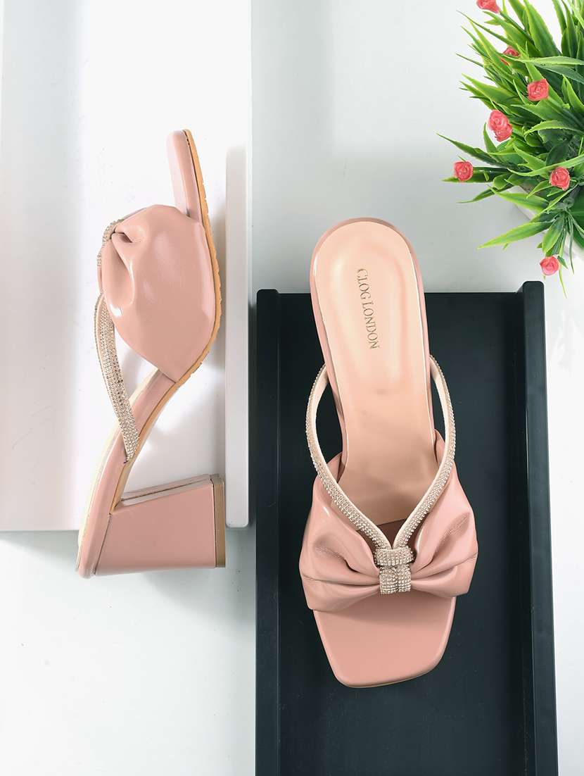peach synthetic slip on sandals