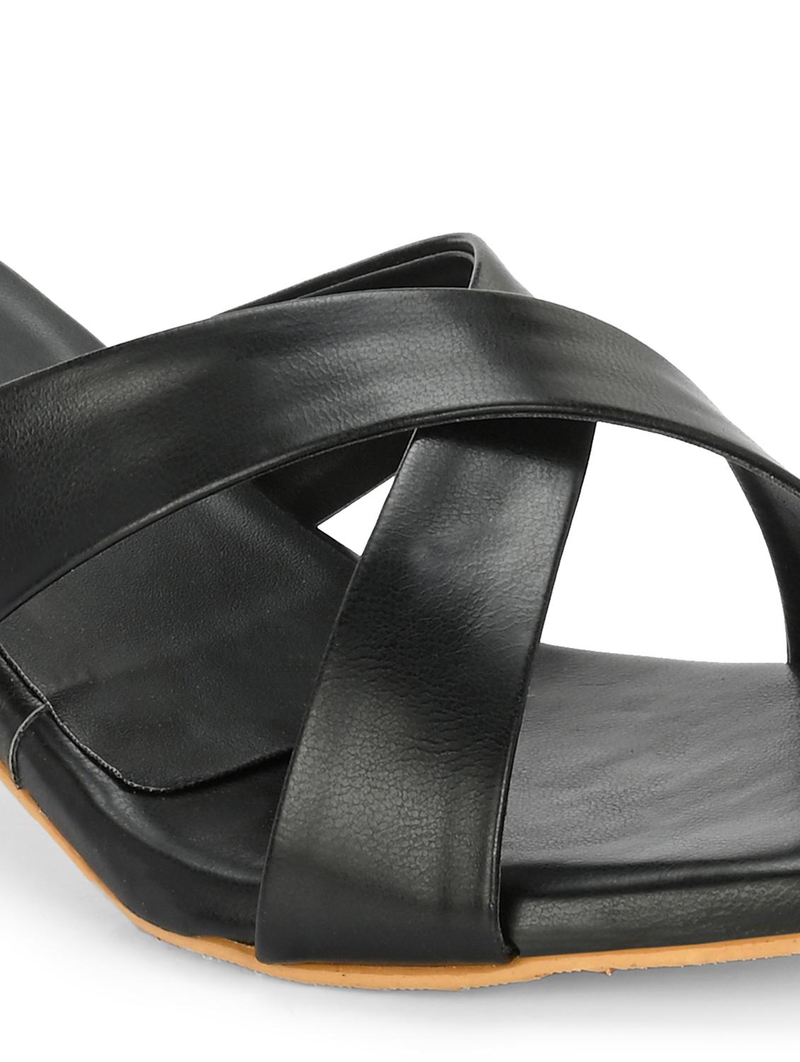 black synthetic slip on sandals - 20363831 - Standard Image - 5