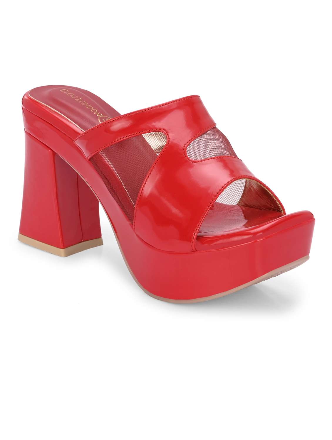 red slip on sandal