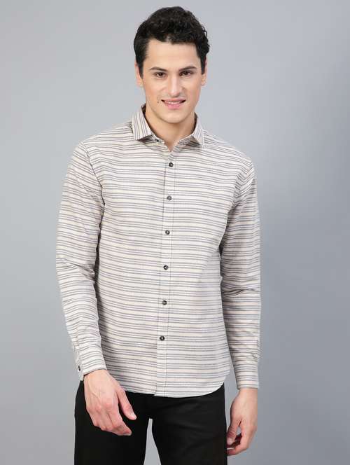 men off white striped long sleeves casual shirt - 20365136 -  Standard Image - 0