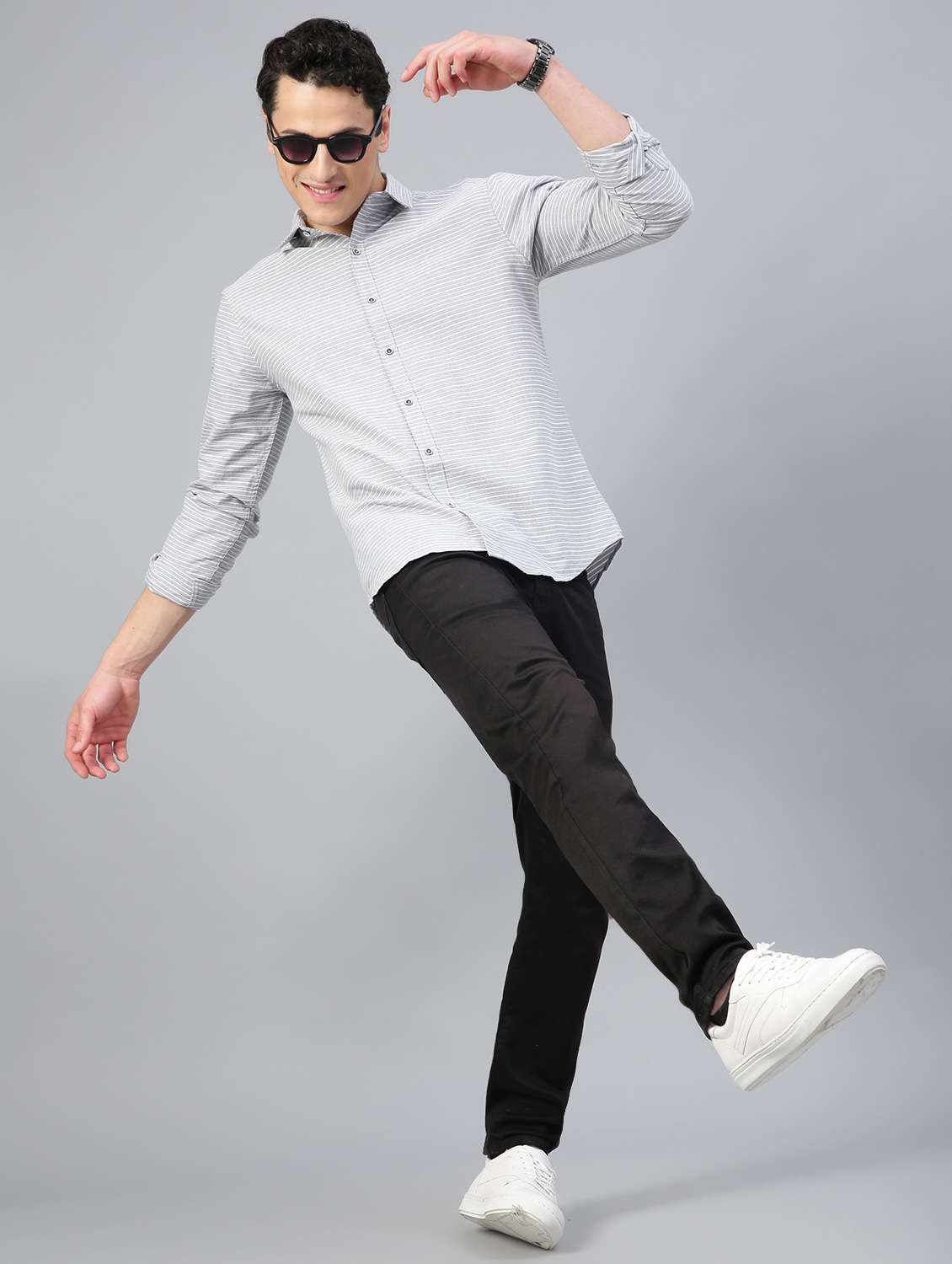 men grey checkered long sleeves casual shirt - 20365142 -  Standard Image - 3