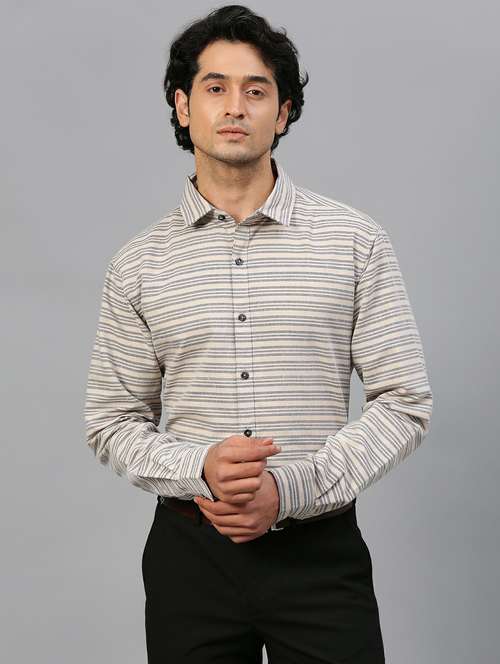 beige horizontal striped long sleeves formal shirt - 20365296 -  Standard Image - 0