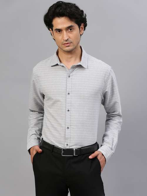 grey horizontal striped long sleeves formal shirt - 20365299 -  Standard Image - 0