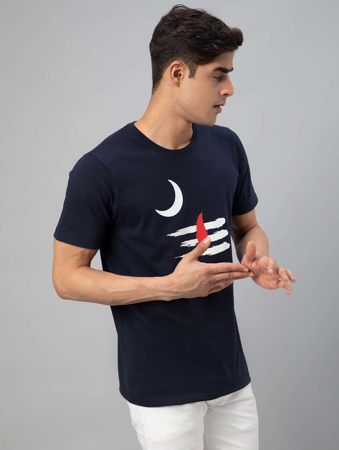 navy blue printed short sleeve t-shirt - 20366371 -  Standard Image - 3