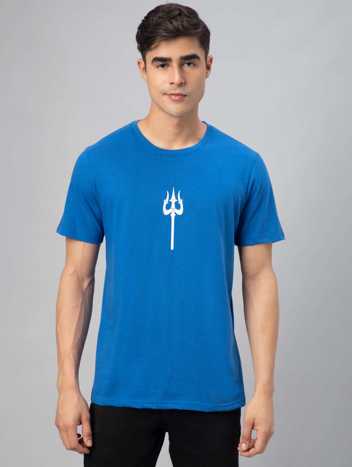 blue printed short sleeve t-shirt