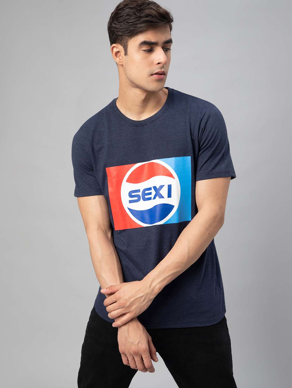 navy blue printed short sleeve t-shirt - 20366482 -  Standard Image - 3