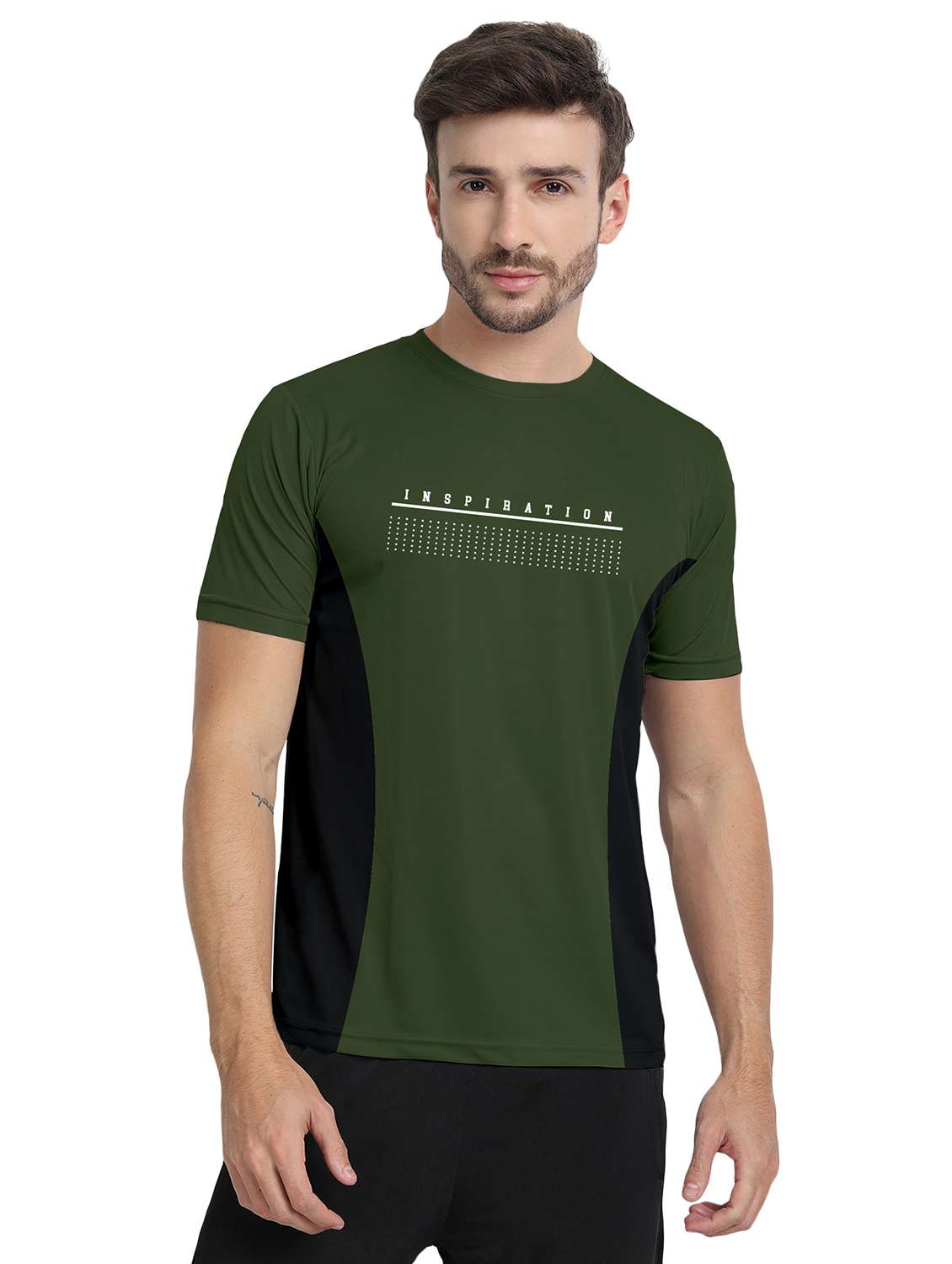 men round neck color block sports t-shirt