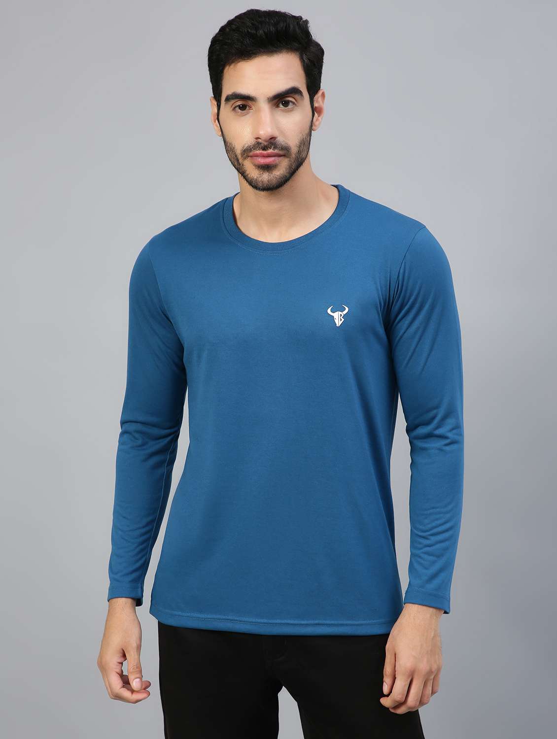 blue solid long sleeve t-shirt