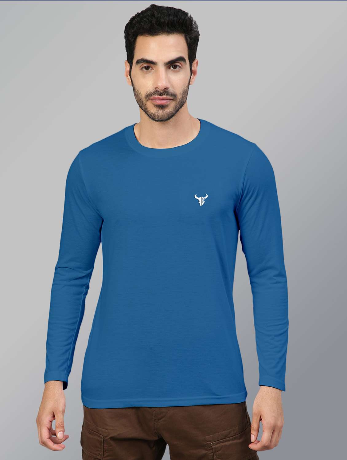 blue solid long sleeve t-shirt