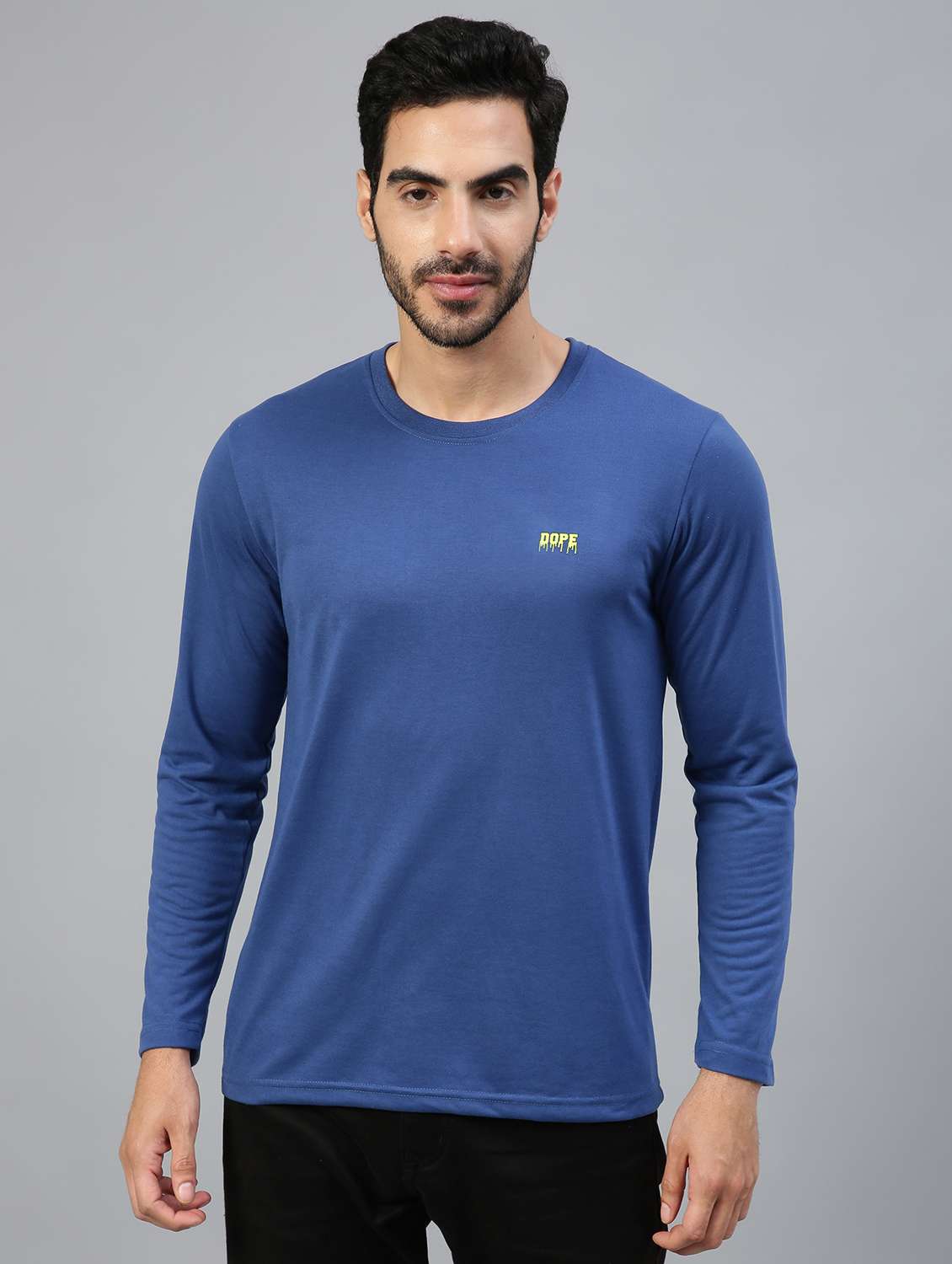 blue solid long sleeve t-shirt