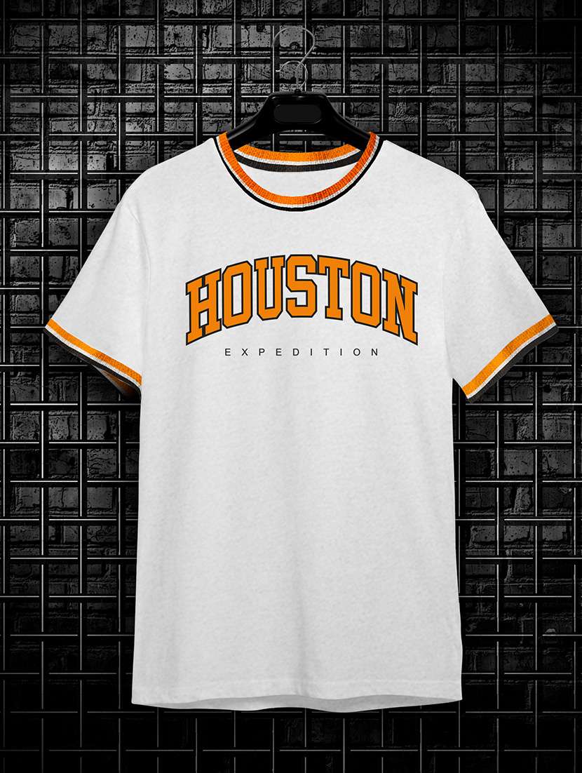 men white typography print cotton blend regular t-shirt